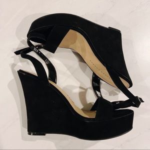 Lauren Conrad Black Suede Ankle Strap Wedges
